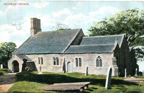 1908 postcard heysham - postcard, church