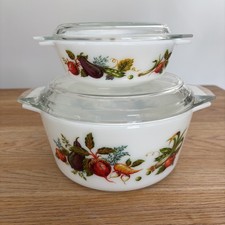 2x JAJ Pyrex Vintage Tuscan Market Garden Casserole Serving Dishes with Lids