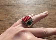 Vintage Tibetan Nepal Ethnic Coral & Turquoise Boho Silver Chunky Ring size P 