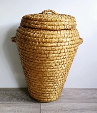 Vintage Large Woven Ali Baba Laundry Snake Charmers Basket With Lid 50cm 