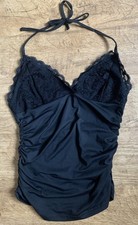 Womens YOZY Black Lace Trim Camisole Halter neck Top Size S