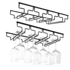 Black Metal Hanging Wine Glass Holder Cup Hanger Under Cabinet Bar Storage Rack
