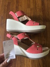 Igi & Co Italian Leather Wedge Sandals Coral Pink/Red Slingbacks  Uk3 36 BNWT