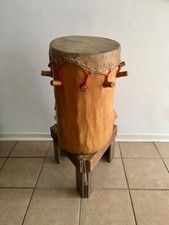 Large African Shamanic Bass Drum, Cow Skin & Hand Carved Wood, Tunable