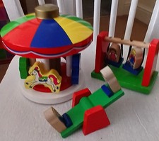 Playground Carousel/ Swing/ Seesaw Set fits Brio /Thomas Wooden Railway Track