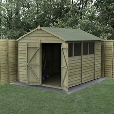 Forest 4Life 8x10 Apex Shed Double Door 4 Window Wooden Garden Storage Free Del