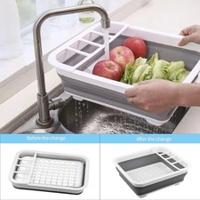 Grey Collapsible Washing Up Bowl Dish Drainer Draining Folding Water Reusable UK