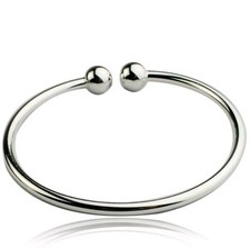 925 Sterling Silver pl Beads Torque Bangle Bracelet Jewellery