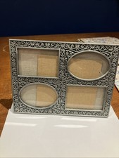 metal Multi photo frame decorated 2”x3” Each Holds 4