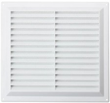 9x9" LOUVRE WALL VENT Integral Fly Screen WHITE Plastic Low Profile 229x229mm