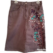 Oilily Women Gray With Embroidered Flowers Denim A-Line Skirt Size 34W Y2K Boho