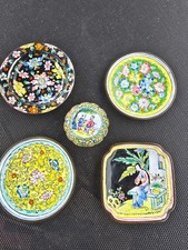 Job Lot 5x Antique Vintage Hand Painted Canton Enamel Trinket Dish Bowl Pot