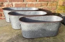 Set of 3 Galvanised Metal Oval