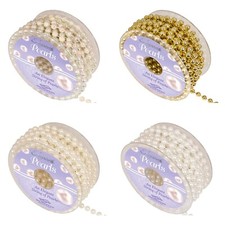 4, 6, 8mm Pearl Bead on a String Chain Trim Ribbon craft gold ivory white silver