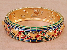 Bracelet Cuff ELEPHANTS 14ct GP/enamel/Hinged Brooks and Bentley