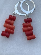925 Sterling Silver Reb Coral 5-10x 4mm Gemstone Earrings 3g, 34mm Lever back 