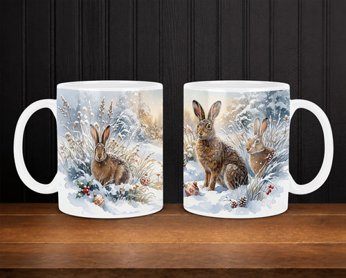 Christmas hare mug winter - hare, mug,