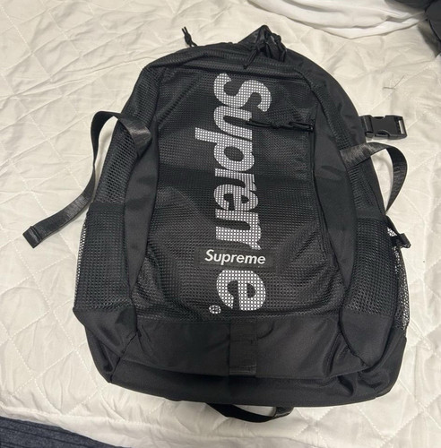 Supreme black logo backpack - supreme,