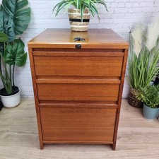 Vintage DENKA Denmark Filing Cabinet Retro MCM Teak Wooden Storage Danish & Keys