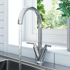 Modern Kitchen Mixer Tap Dual Lever Swivel Spout Mono Chrome Sink Taps Faucet
