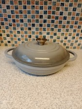 Kirkton House GREY Cast Iron Shallow Lidded Round Casserole dish/pan