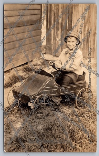 Antique rppc boy - in, pedal