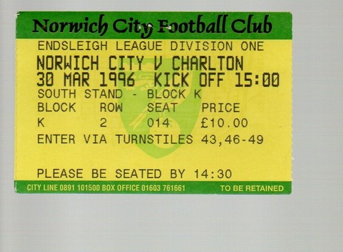 Used ticket norwich city - ticket,