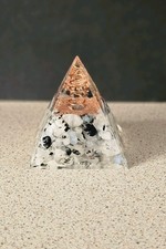 Unusual Pyramid Shape Paperweight With Stoned And Copper Coil Encased