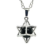 Merkaba Pendant Necklace Obsidian Gemstone Chariot Sacred Geometry Jewellery
