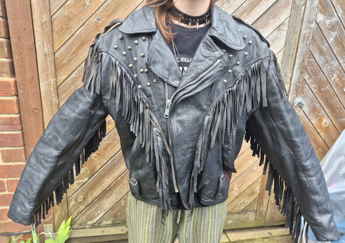 Fringed leather jacket - size, l