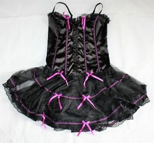 Beautiful Burlesque Black Basque & Petticoat + Purple Ribbon Trim Various Sizes