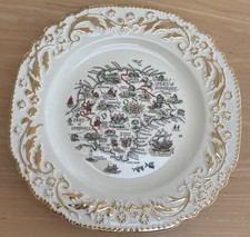 Vintage Britannia Designs Royal Art Pottery Devon Map Decorative Plate Gold Edge