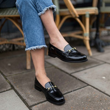 Russell & Bromley Brewster Black Patent Leather Snaffle Loafer Size EU 42 UK 9