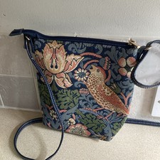 Signare Tapestry Crossbody Shoulder Bag Blue William Morris Strawberry Thief
