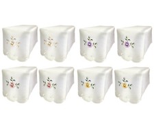 Antimacassar Cream Arm Cap Pair Embroidered Flower Scallop Edge Chair Protector