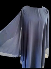 Womens Ladies Butterfly Chiffon Plain Abaya/Jilbab/Farasha Dubai Navy  - Size 56