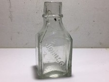 Nice Embossed JOHNSON Old Victorian TURRET Shaped Ink Bottle AMBER SWIRLS