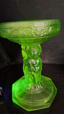 Art Deco Green Glass Centrepiece Cherub Stand Uranium Glass Schweig Muller Co