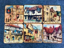 Vintage 1950s Win El Ware Coasters Box Set of 6 with Case