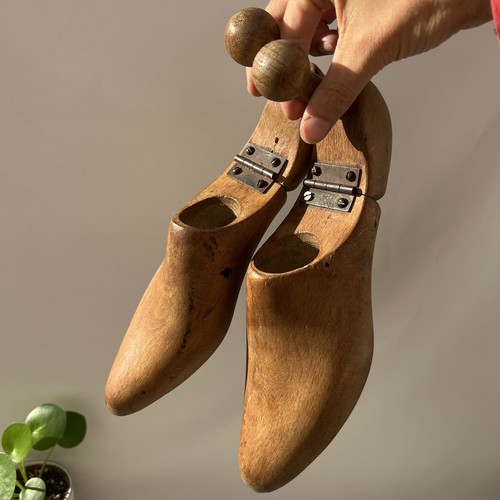 Pair antique wooden shoe - of,