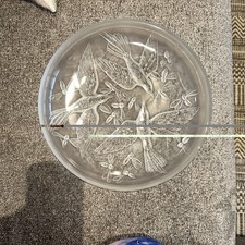 Verlys French Art Glass 11.75" Low Bowl Birds & Bees Frosted France Signed