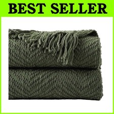 Olive Green Herringbone Throw