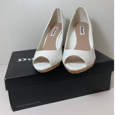 Dune Celia Wedge Heel Peep Toe Shoes White Leather Size UK 5