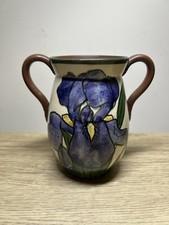 Vintage Torquay Ware Vase Double Handled Iris Design 4.5”
