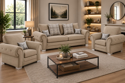 Beige fabric seater sofa - seater,