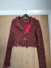 Brown Boucle Tassel Cardigan