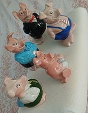 Nat West Pigs Full Set of 5 Piggy Banks by Wade With Original Stoppers