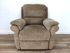 ARMCHAIR Coffee Brown Patterned Fabric Padded Arms Sewn In Cushions