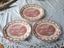3 Vintage English Ironstone Oval Platters Haddon Hall Pink & White