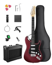 🎸 Donner DST-80 Electric Guitar Bundle + Amplifier Gig Bag & Accessories | Red